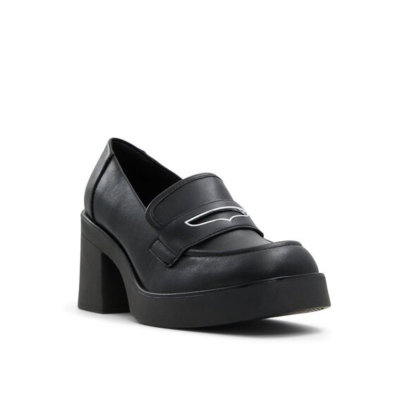 Call It Spring SEREENA High Heel Chunky Vegan Leather Loafers - Black - Picture 2 of 8